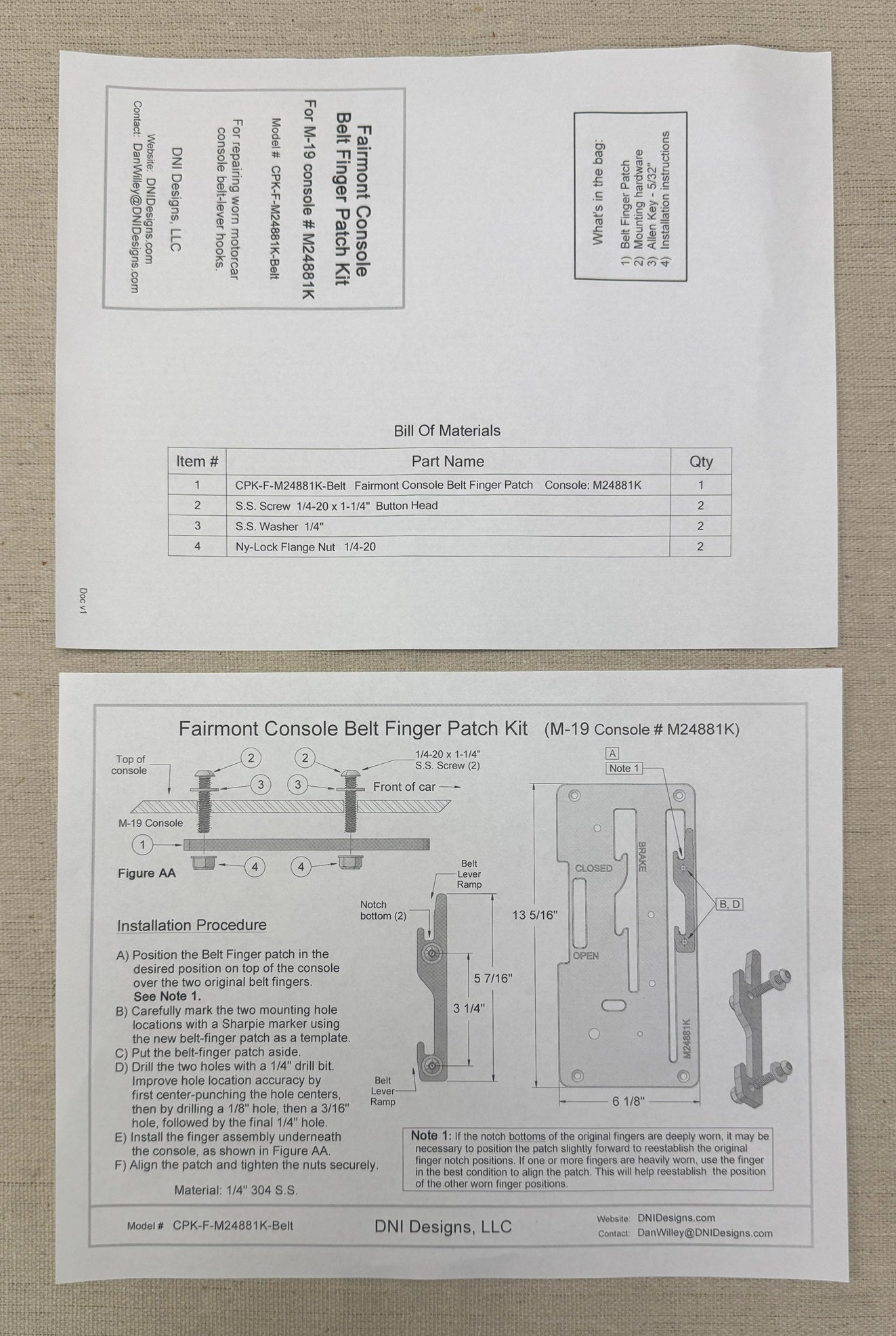 Belt Finger Patch Kit - for Fairmont M-19 OEM console # M24881K